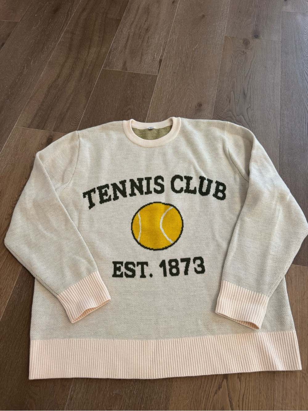 Tennis Club Crewneck Sweater in Cream with Yellow Tennis Motif
